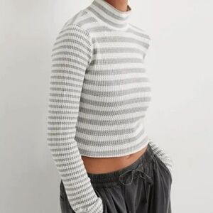 Aerie Blizzard Waffle Knit Mock Neck Long Sleeve Top